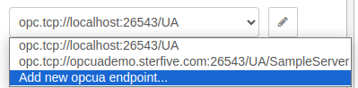 Adding a new OPC UA endpoint from the dropdown "Adding a new OPC UA endpoint from the dropdown"