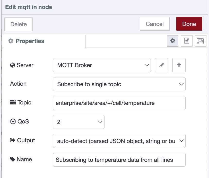 MQTT In node, subscribing to a topic