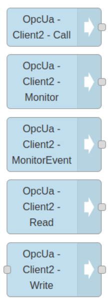 The OPC UA nodes in the Node-RED palette "The OPC UA nodes in the Node-RED palette"